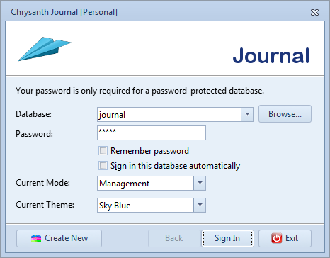 Select the journal database and other sign in options