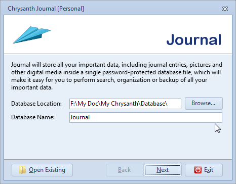 Specify new journal database location and name